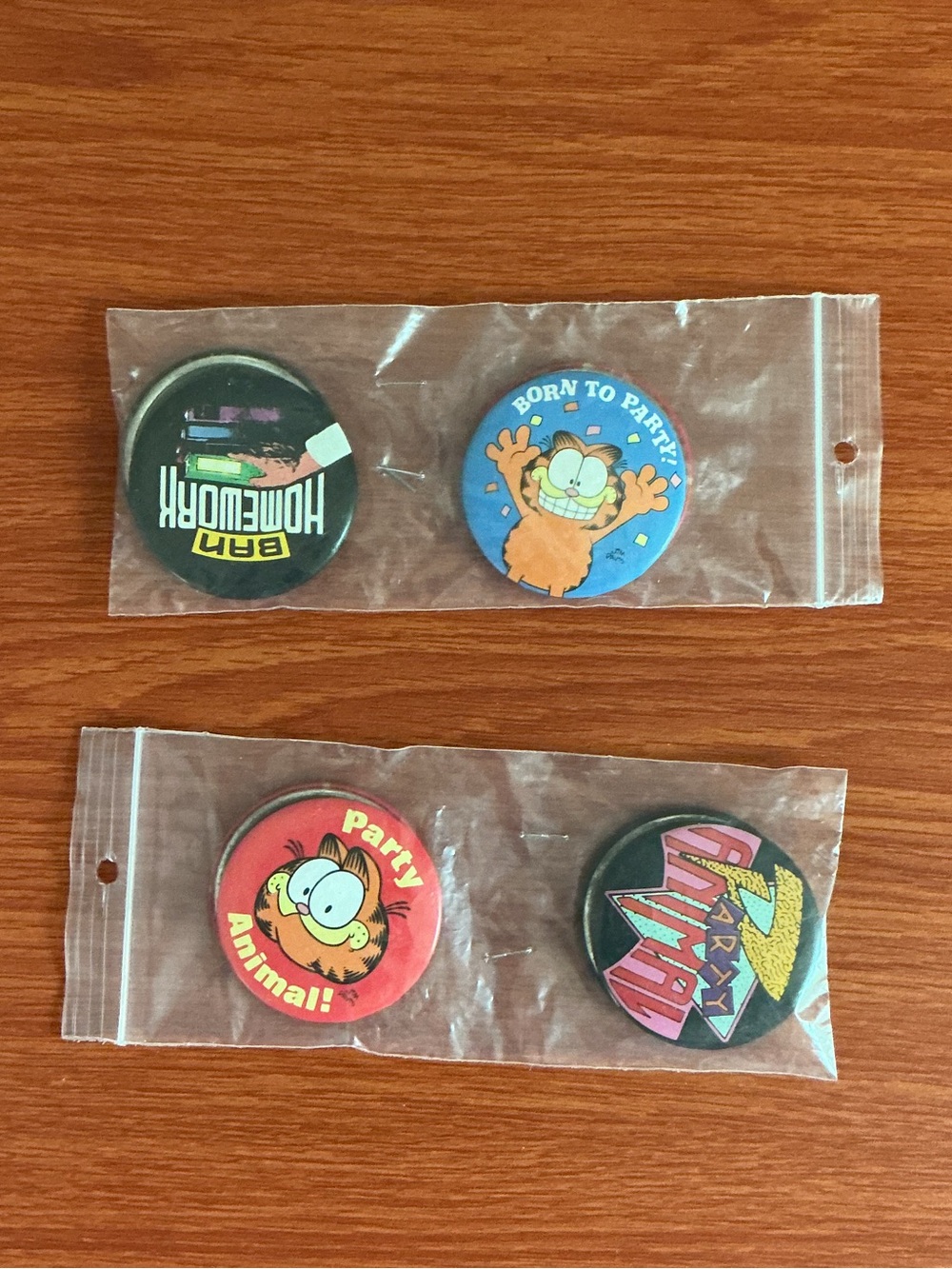 Garfield Party Pinback Buttons - Set of 4 - Colorful Retro